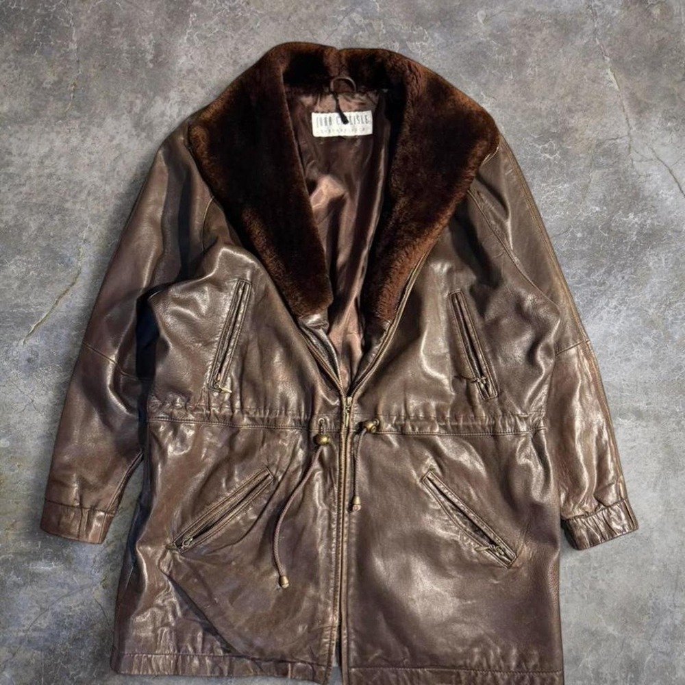 Vintage John Carlisle San Francisco Brown Leather Coat Jacket Faux‎ Fur Collar